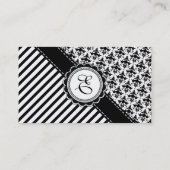 Elegant Black and White Retro Stripes en Damask Visitekaartje (Achterkant)