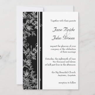 Elegant Black and White Rose Wedding Invitation Kaart