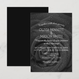 Elegant Black and White Rose Wedding Invitation Kaart