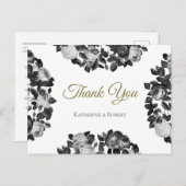 Elegant Black and White Roses bedankt Briefkaart (Voorkant / Achterkant)