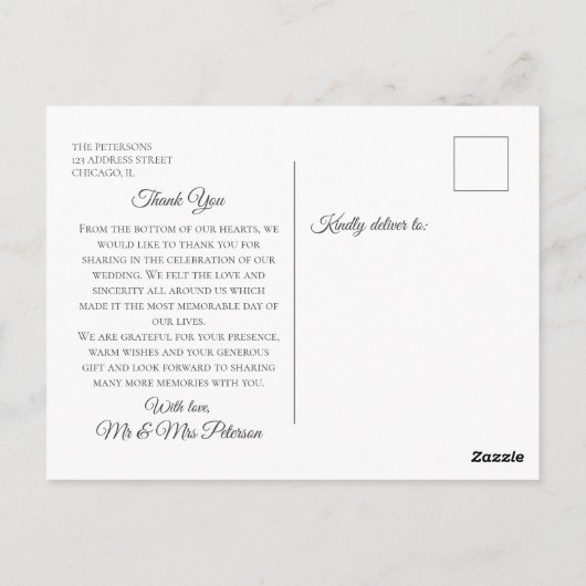 Elegant Black and White Roses bedankt Briefkaart (Achterkant)