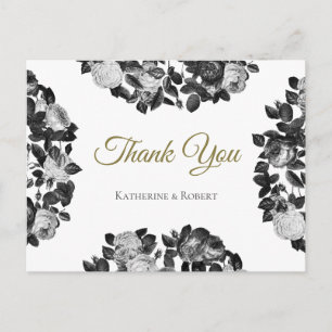 Elegant Black and White Roses bedankt Briefkaart