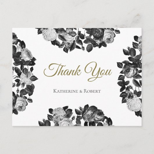Elegant Black and White Roses bedankt Briefkaart (Voorkant)