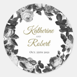 Elegant Black and White Roses Wedding Sticker