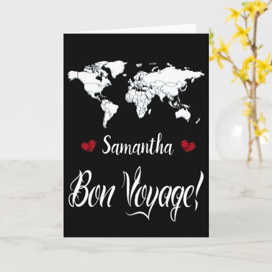 Elegant Black and White Safe Travels I Bon Voyage Kaart (Gele Bloem)