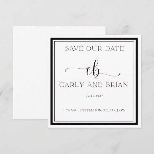 Elegant Black and White Save the Date Kaart (Voorkant / Achterkant)