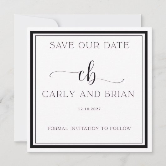 Elegant Black and White Save the Date  Kaart (Voorkant)