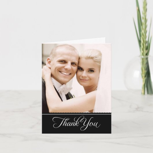 Elegant Black and White Scalloped Wedding Photo Bedankkaart (Voorkant)