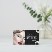 Elegant black and white script custom 2photo visitekaartje (Staand voorkant)