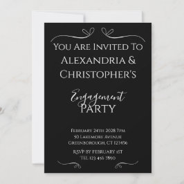 Elegant Black and White Script Engagement Party Kaart