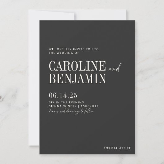 Elegant Black and White Script Modern Wedding Kaart (Voorkant)