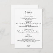 Elegant Black and White Script Monogram Wedding Informatiekaartje (Voorkant / Achterkant)