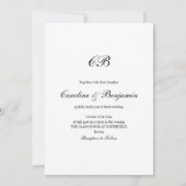 Elegant Black and White Script Monogram Wedding Kaart (Voorkant)