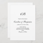 Elegant Black and White Script Monogram Wedding Kaart (Voorkant / Achterkant)