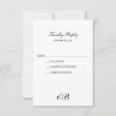 Elegant Black and White Script Monogram Wedding RSVP Kaartje (Voorkant)