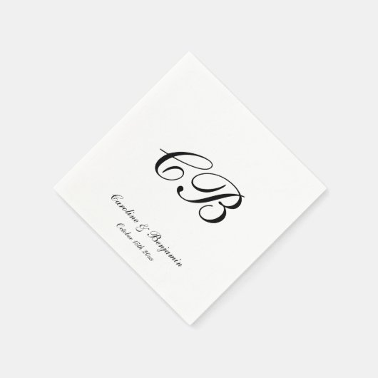 Elegant Black and White Script Monogram Wedding Servet (Hoek)