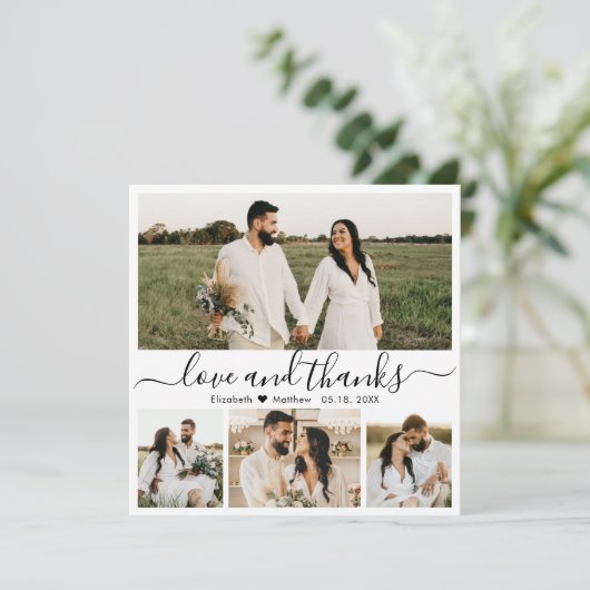 Elegant Black and White Script Photo Weddenschap b Bedankkaart (Staand voorkant)