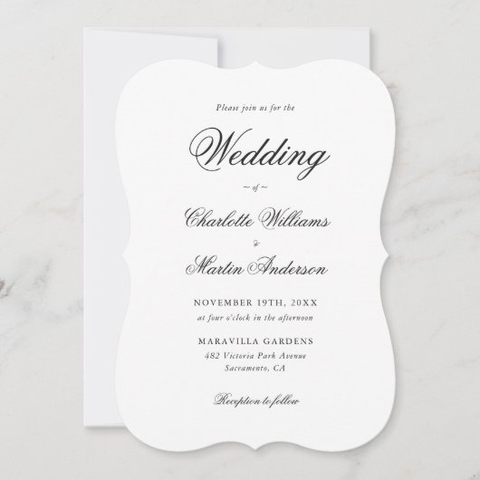 Elegant Black and White Script Photo Wedding Kaart (Voorkant)