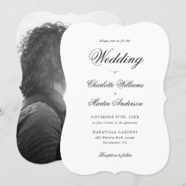 Elegant Black and White Script Photo Wedding Kaart