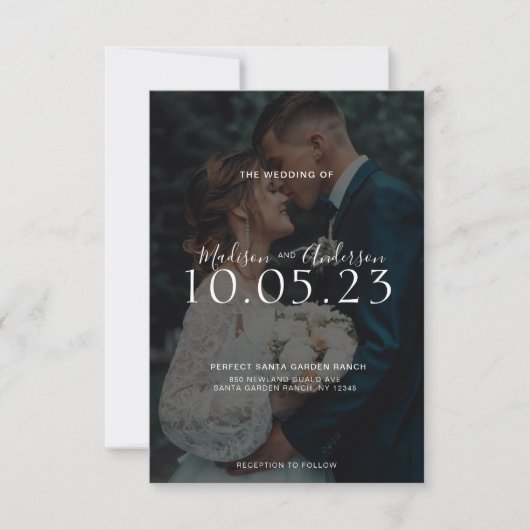 Elegant Black and White Script Photo Wedding Kaart (Voorkant)