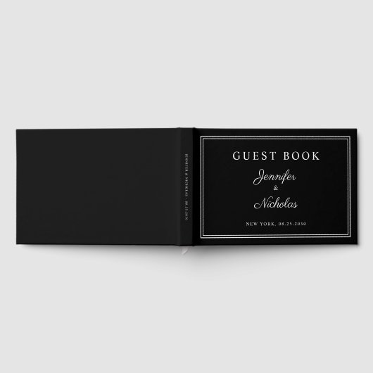 Elegant Black And White Script Wedding Gastenboek (Volledig)