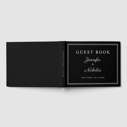 Elegant Black And White Script Wedding Gastenboek (Volledig)