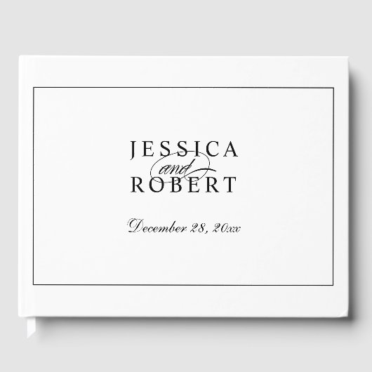 Elegant Black and White Script Wedding Gastenboek (Voorkant)