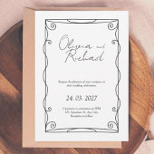 Elegant Black and White Script Wedding Invitation  Kaart