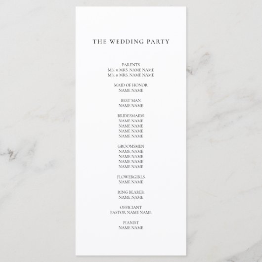 Elegant Black and White Script Wedding Programmakaart (Achterkant)
