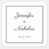 Elegant Black And White Script Wedding Vierkante Sticker (Voorkant)