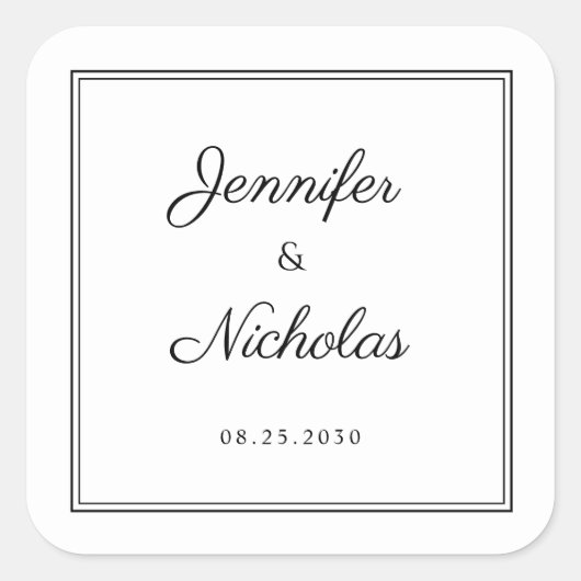 Elegant  Black And White Script Wedding Vierkante Sticker (Voorkant)