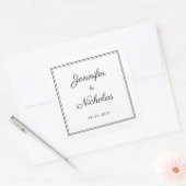 Elegant  Black And White Script Wedding Vierkante Sticker (Envelop)