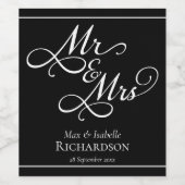 Elegant Black and White Script Wedding Wijn Etiket (Enkel label)