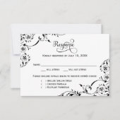 Elegant Black and White Scrolls Wedding RSVP Kaartje (Voorkant)