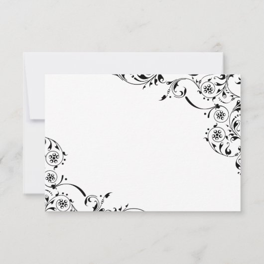 Elegant Black and White Scrolls Wedding RSVP Kaartje (Achterkant)
