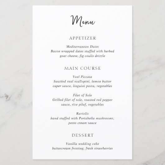 Elegant Black and White Simple Modern Wedding Menu (Voorkant)
