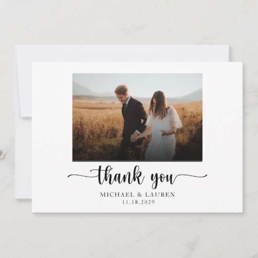 Elegant Black and White Simple Weddenfoto Bedankkaart (Voorkant)