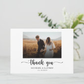Elegant Black and White Simple Weddenfoto Bedankkaart (Staand voorkant)