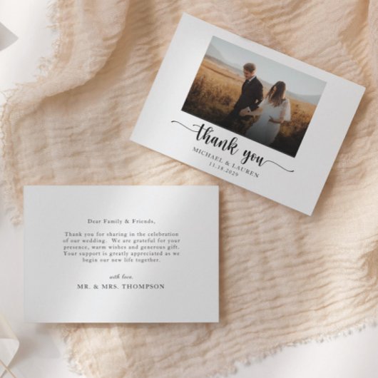 Elegant Black and White Simple Weddenfoto Bedankkaart