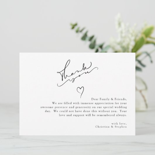 Elegant Black and White Simple Wedding Bedankkaart (Staand voorkant)