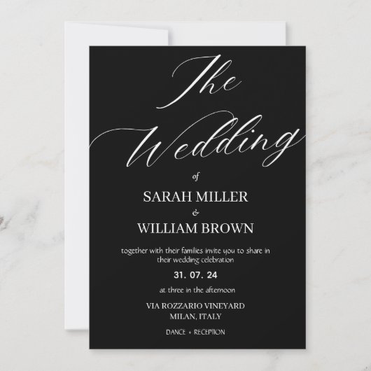 Elegant Black and White Simple Wedding Invitation Kaart (Voorkant)