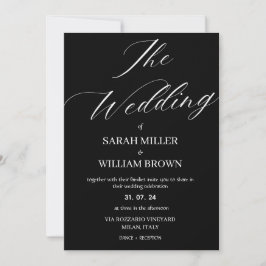 Elegant Black and White Simple Wedding Invitation Kaart