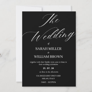 Elegant Black and White Simple Wedding Invitation Kaart