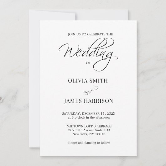 Elegant Black and White Simple Wedding Invitation Kaart (Voorkant)