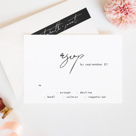 Elegant Black and White Simple Wedding RSVP Kaartje