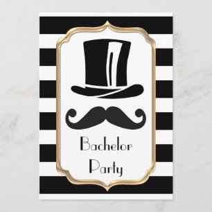 Elegant Black and White Stripe Bachelor Party Kaart