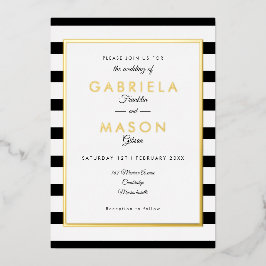 Elegant Black and White Stripe Weddenschap Gold Folie Uitnodiging