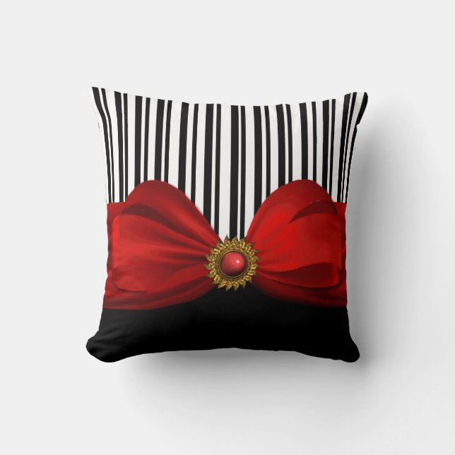 Elegant Black and White Stripes en Red Bow Pillow Kussen (Voorkant)