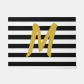 Elegant Black and White Stripes Gold Monogram Deurmat (Voorkant)