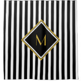 Elegant Black and White Stripes Gold Monogram Douchegordijn (Voorkant)
